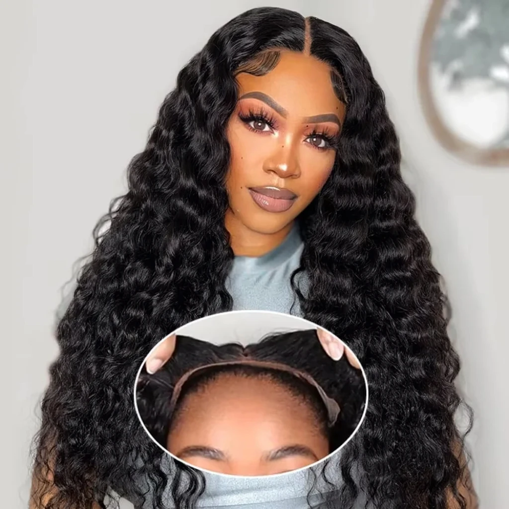 

Natural Color High Density Deep Wave Human Hair 5x5 HD Transparent Lace Wig Pre-Cut Glueless 52Inch Hair Wig Friendly For Women