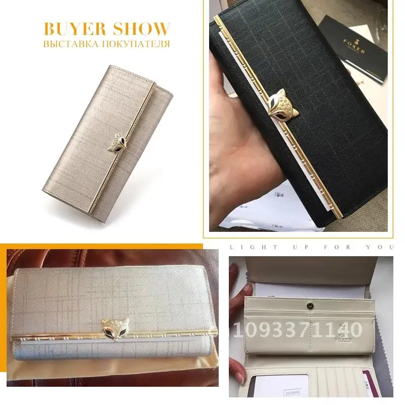 FOXER Brand Women's Split Leather Long Wallet Lady Luxury Clutch Credit Card Bags Purse Holder Fashion Female Festival Coin Gift