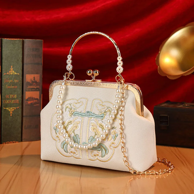 

Fashion Silk Handbag Chinese Style Embroidery Single Shoulder Crossbody Bag Retro Evening Bag Ladies
