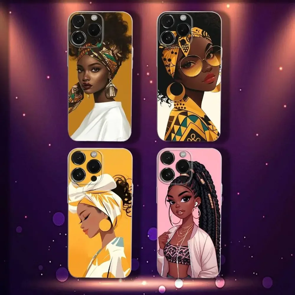 

Afro Girls Art Phone Case For iPhone 17,16,15,14,13,12,11 Pro,Max,Plus,X,XS,XR,SE4,E Mini Transparent Soft Cover