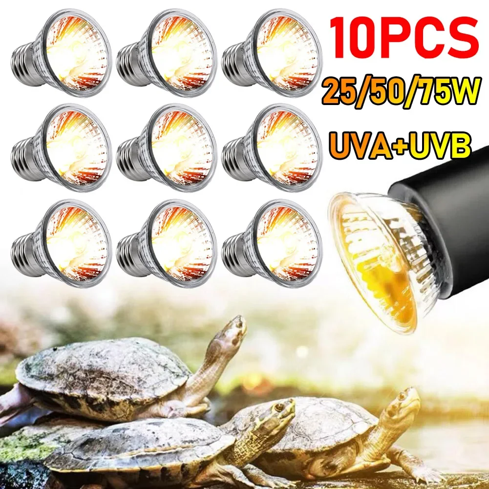 1-10PCS 25/50/75W UVA+UVB Reptile Lamp Bulb Turtle Basking UV Light Bulbs Heating Light Full Spectrum Sunlamp for Amphibians