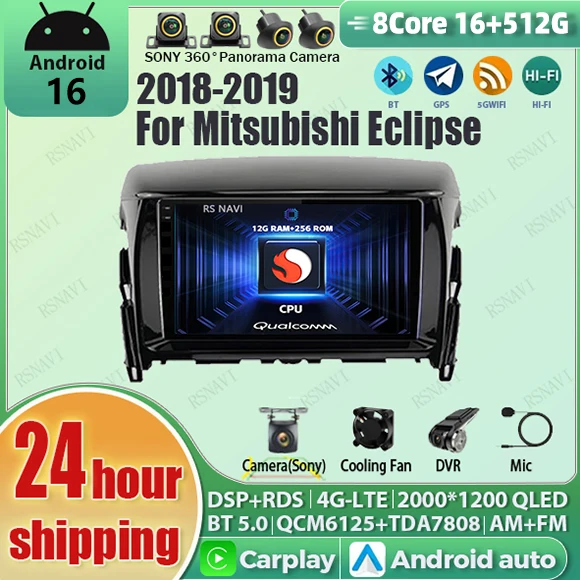 Radio para Auto Android 16 con wifi+4G y Carplay para Mitsubishi Eclipse Cross 1 2017 - 2021, Navegación GPS, Reproductor de Video, Estéreo Multimedia, BT