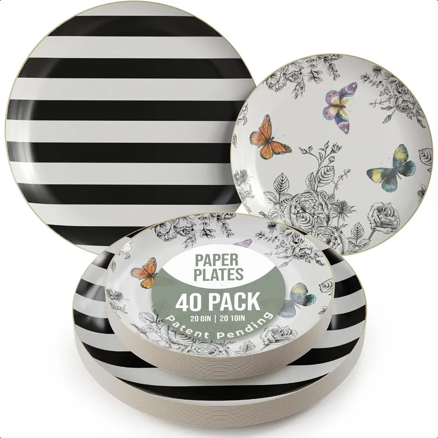 

Floral Paper Plates 8.5 Inch 10.5 Inch 40 Pcs Dinner Plate Set Fancy Plates for Party for 20 Guests 20 X 8 20 X 10 Large Small