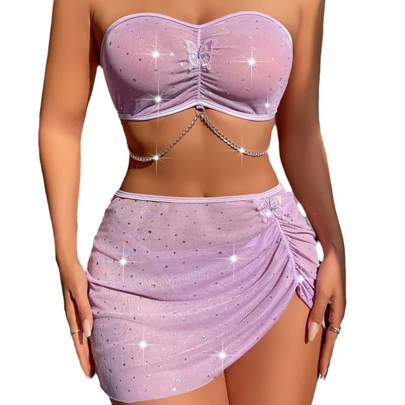 

New Sexy Mesh Lingerie Set With Tube Top Short Skirt Lightweight And Breathable Flirtatious And Sensual Lingerie For Women UB5L
