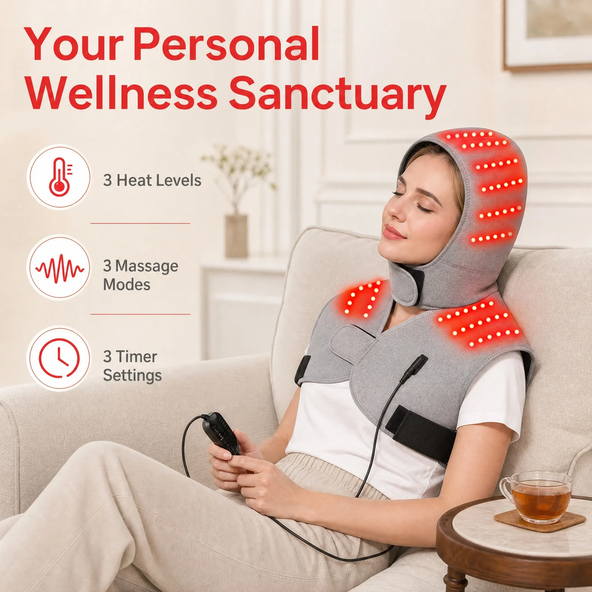 Red Light Heated Vest Massage Shawl 660&850nm Soothe Joint Discomfort Body Care Muscle Relaxation Warm Winter Helpful for Sleep