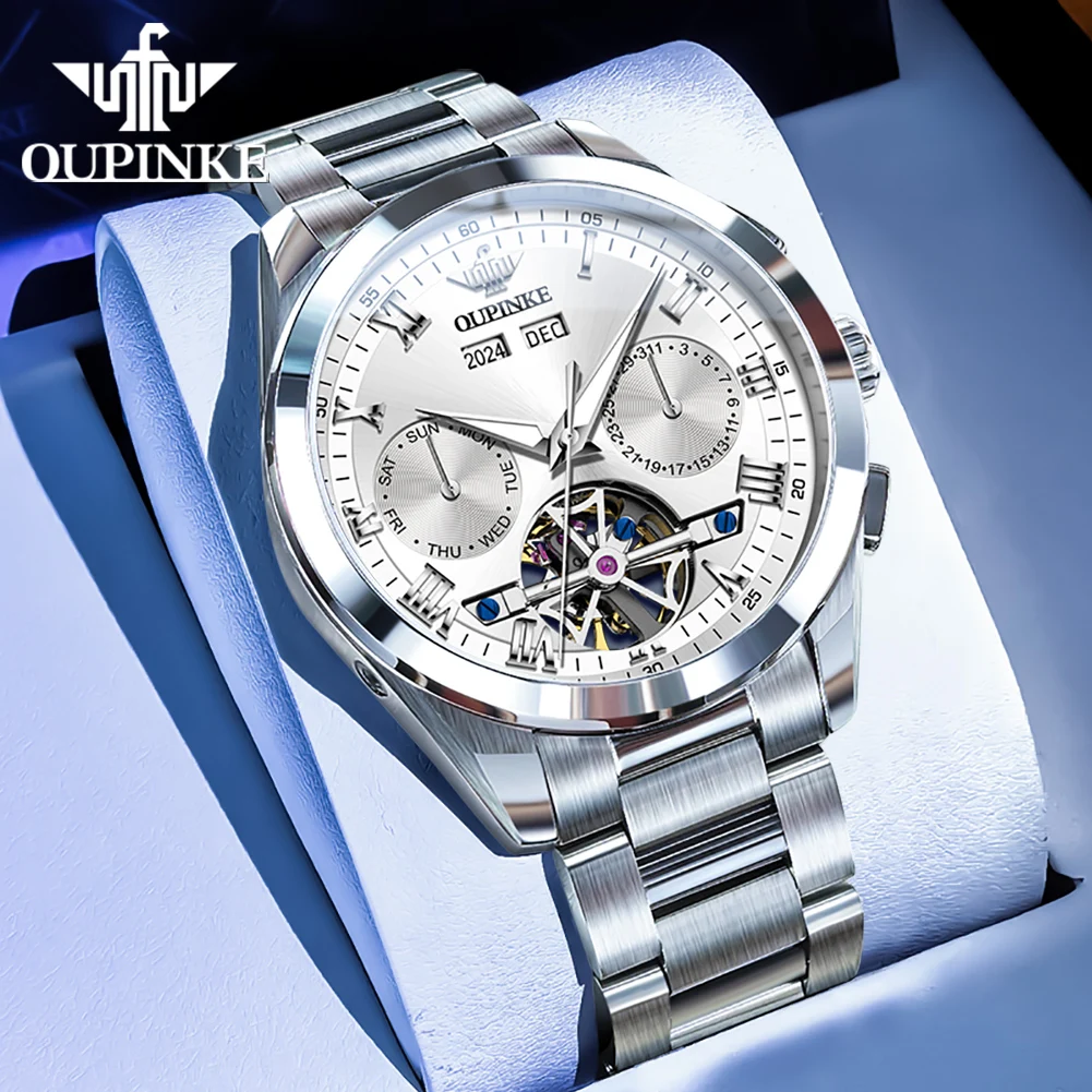 OUPINKE 3281 ساعة رجالية مجوفة دولاب الموازنة الفولاذ المقاوم للصدأ ساعات رجالية فاخرة العلامة التجارية الأصلية ساعة ميكانيكية أوتوماتيكية للرجال #3