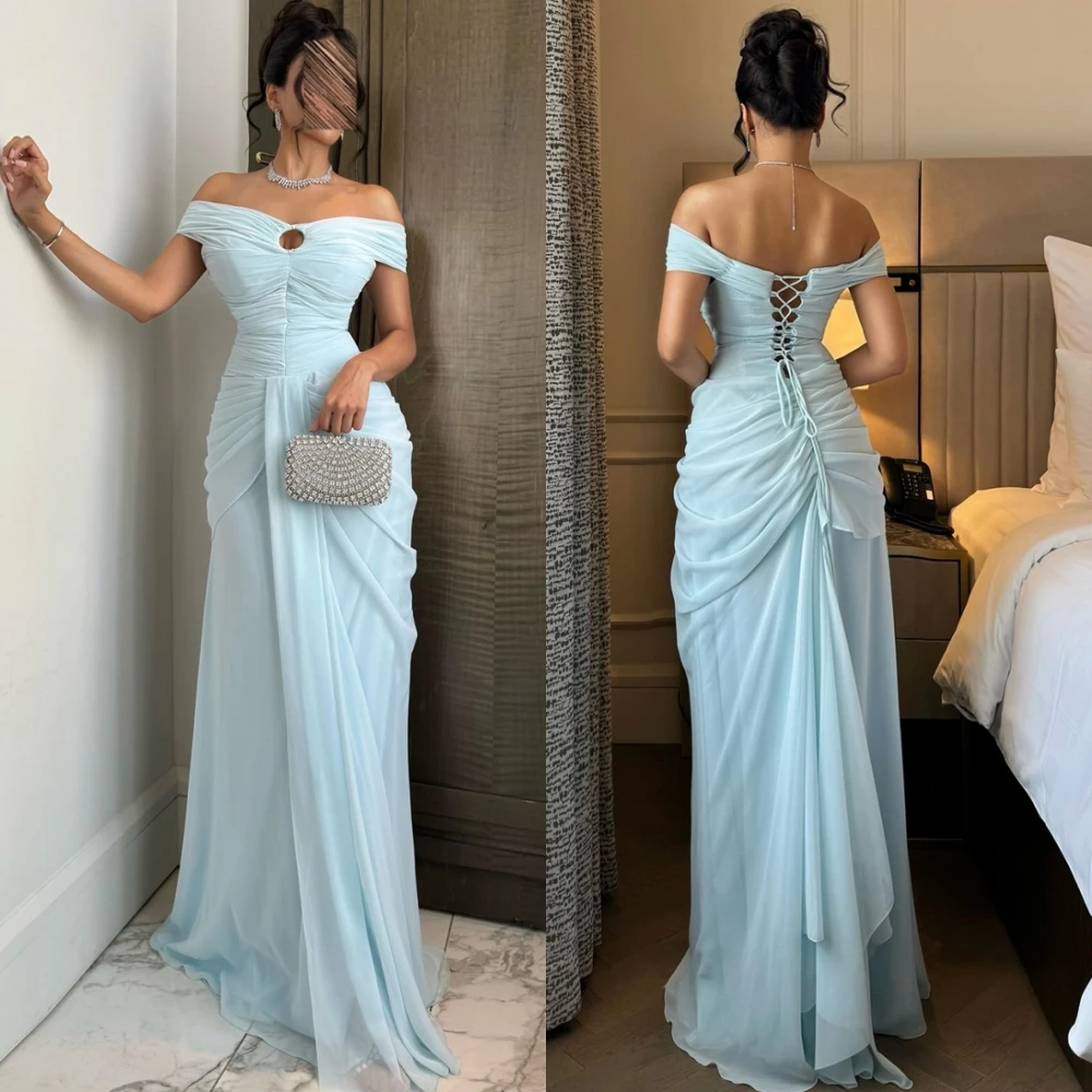 

Customized Elegant Boat Neck Chiffon Evening Dress Delicate Sweep Train Temperament Lace Up Back Special Occasion Gown