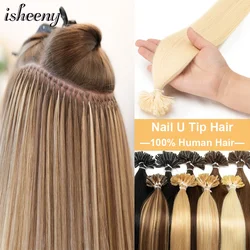 isheeny U Tip Human Hair Extensions Natural Straight 12-20 inches Machine Remy Fusion Blonde Hair 50pcs 30g/pack Keratin Hair