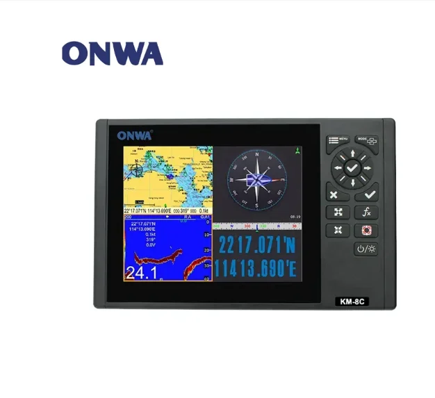 ONWA KM-8C 8-inch GPS Chart Plotter with GPS Fish Finder/depth sounder/Echo sounder (supports Expanded Features)+fish transducer