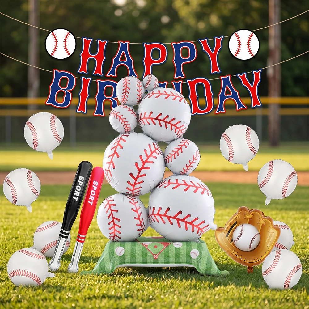 Baseball Birthday Decorations Giant Self Standing Baseball Balloon Foil Baseball Glove Balloon Banner Boys Sports Party Supplies view 3