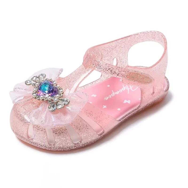 

New Summer Children Jelly Shoes Rhinestone Bow Girl's Princess Sandals Soft Sole Comfortable Walking Shoes for Kids