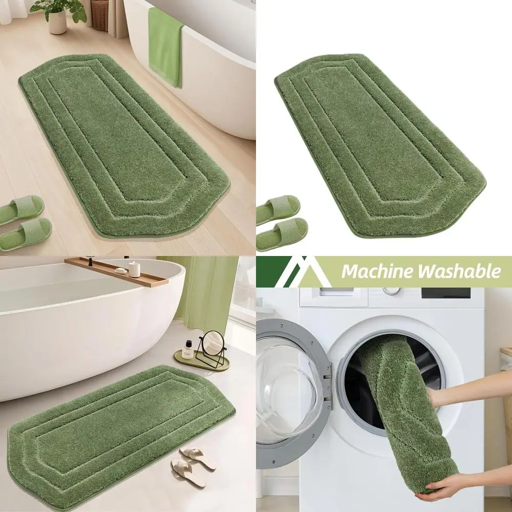 

Large 24x60 Plush Shaggy Bath Runner, Absorbent Non-Slip Mat for Shower and Tub, Machine Washable Green Bath Floor Mat