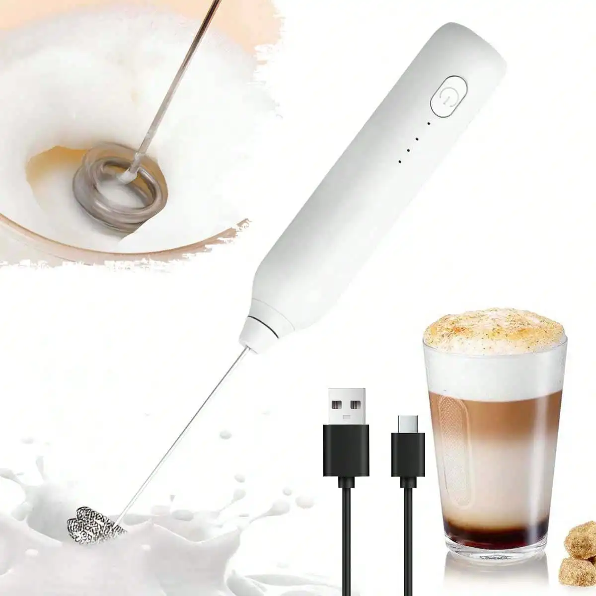 Tragbarer elektrischer Milchaufschäumer und Schneebesen, Kaffeemixer, Back- und Kaffeerührer für zu Hause