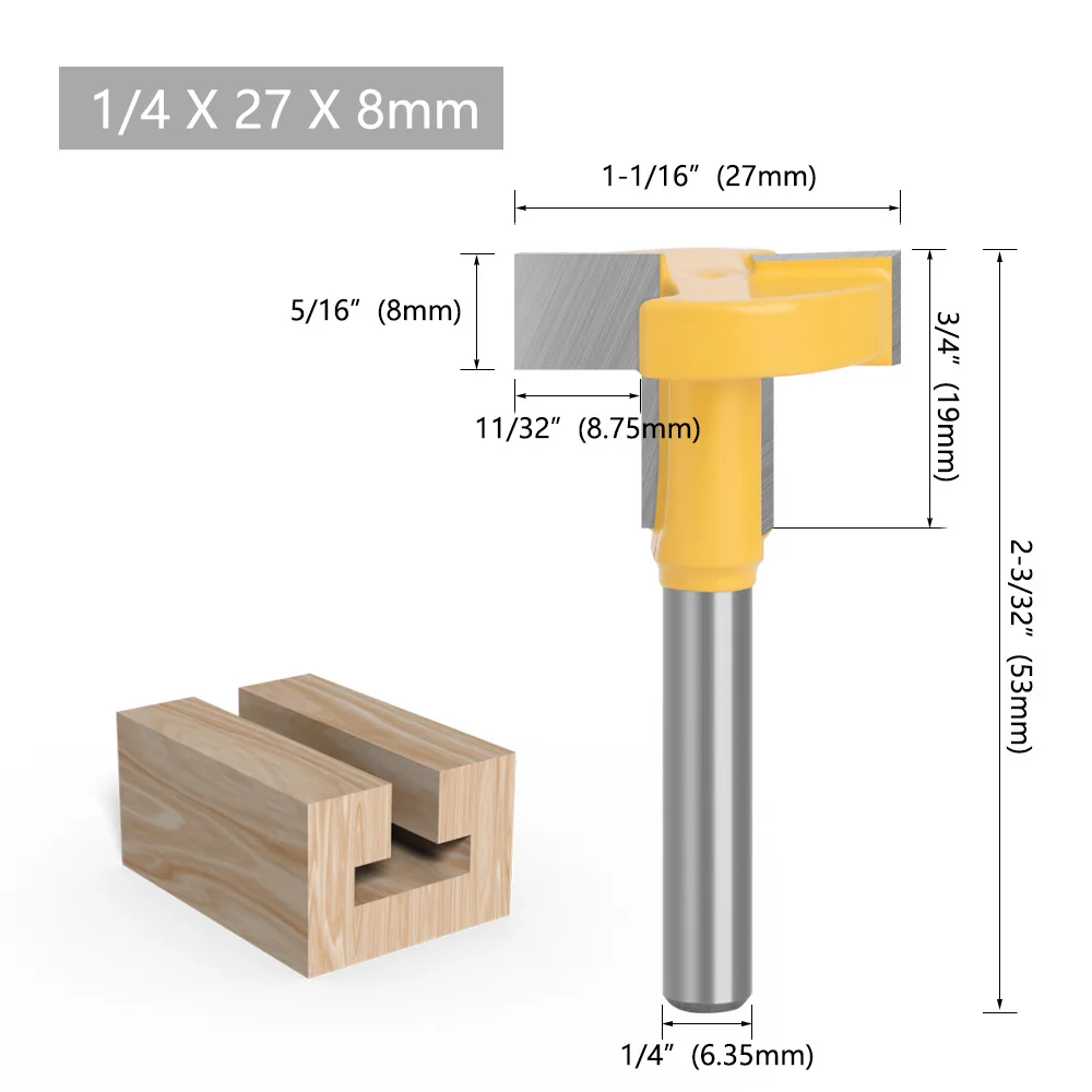 シャンク木彫りTスロットカッター、ルータービット、Tスロット、パワーマシン、木工、1/4 "、6.35mm、1個