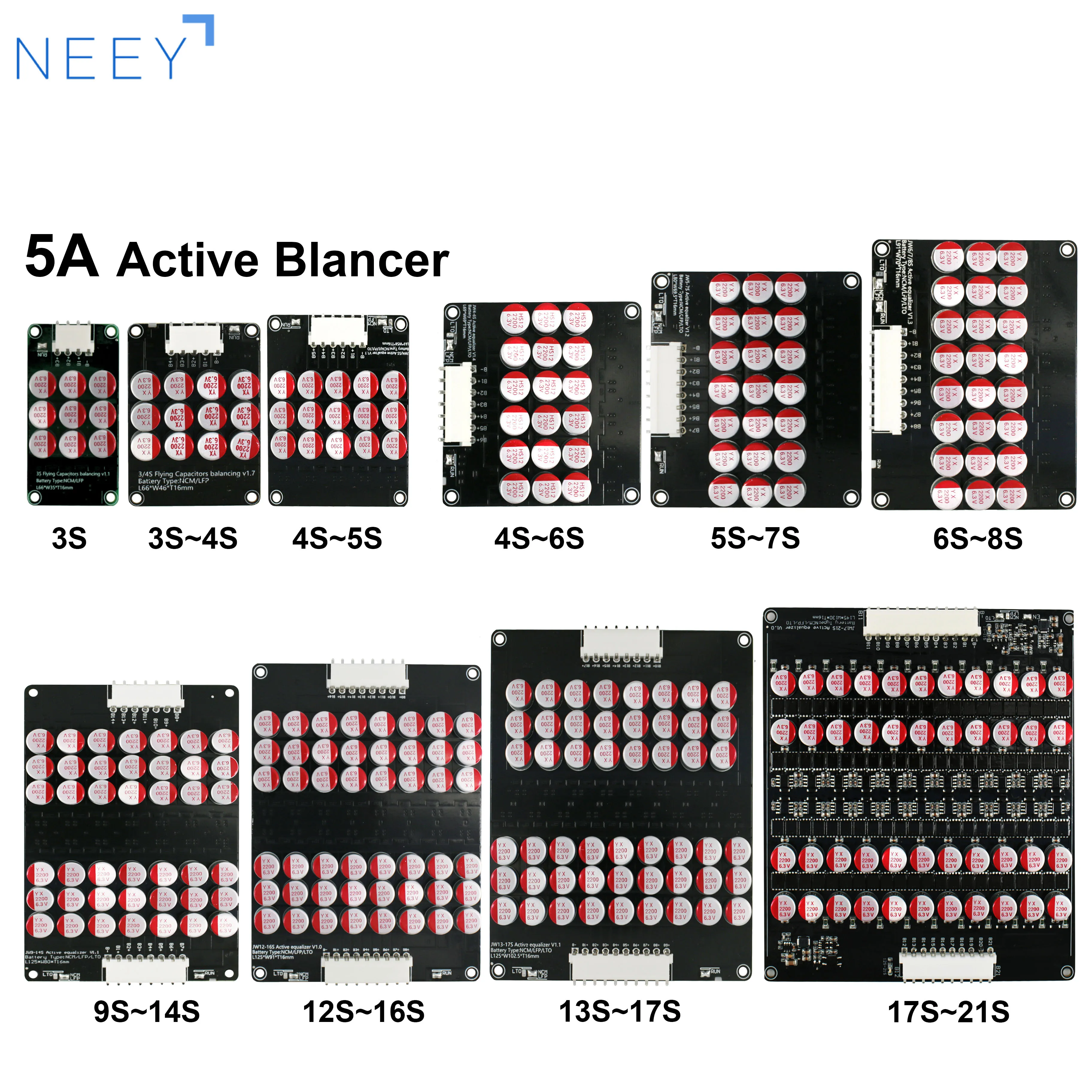 NEEY Active Equalizer Balancer 5A 3S 4S 5S 6S 7S 8S 14S 16S 17S 18S 19S 20S 21S Lifepo4/Lipo/LTO Battery Energy Capacitor