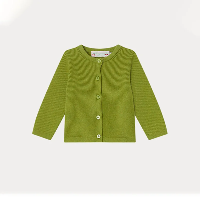 

Jenny&Dave 2023 New European and American Children's Cotton Cashmere Knitwear Baby Green Pit Striped Cardigan Spring and Autumn