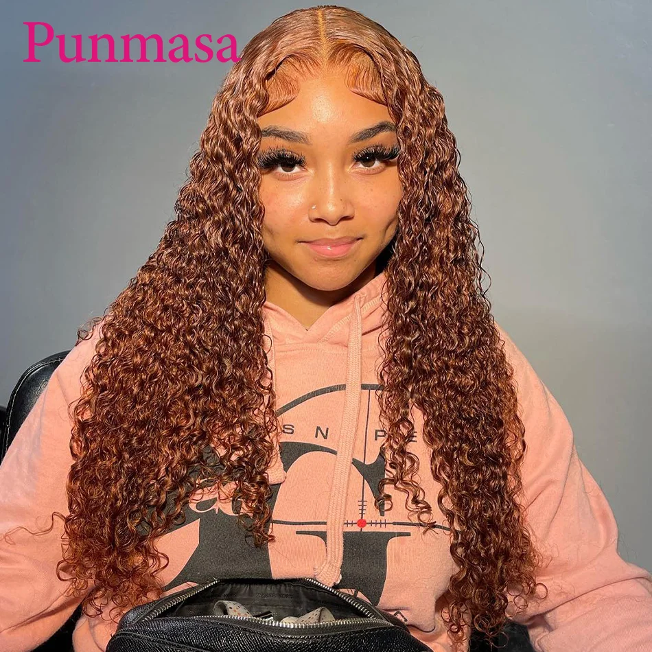 

Punmasa Curly Wave Brazilian Coppery Brown 13x6 Lace Front Human Hair Wig Remy 13x4 Transparent Lace Front Wig Glueless 200%