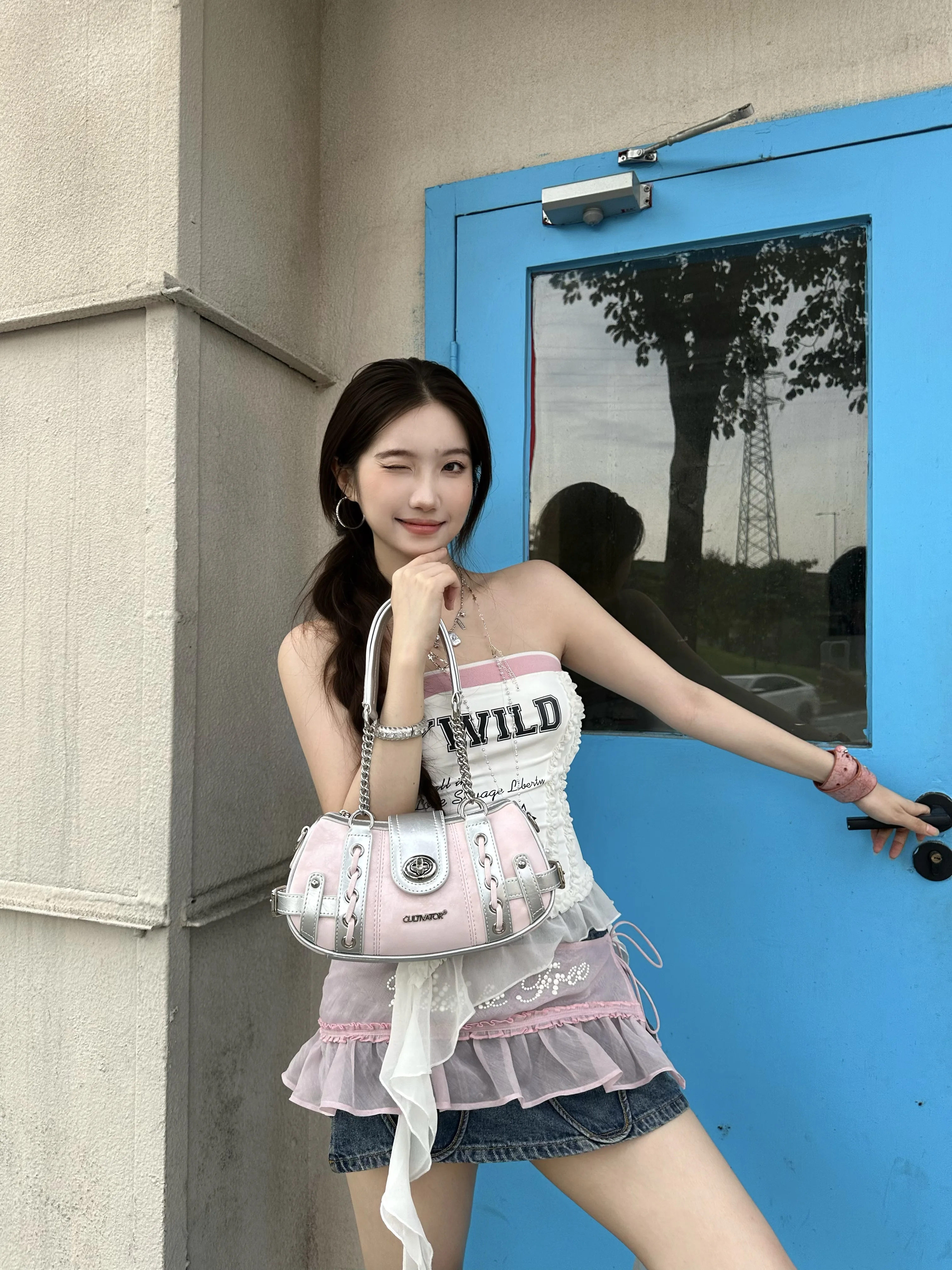 Original niche Millennium Spice Girl splicing chain portable shoulder crossbody armpit bag 2025 summer new