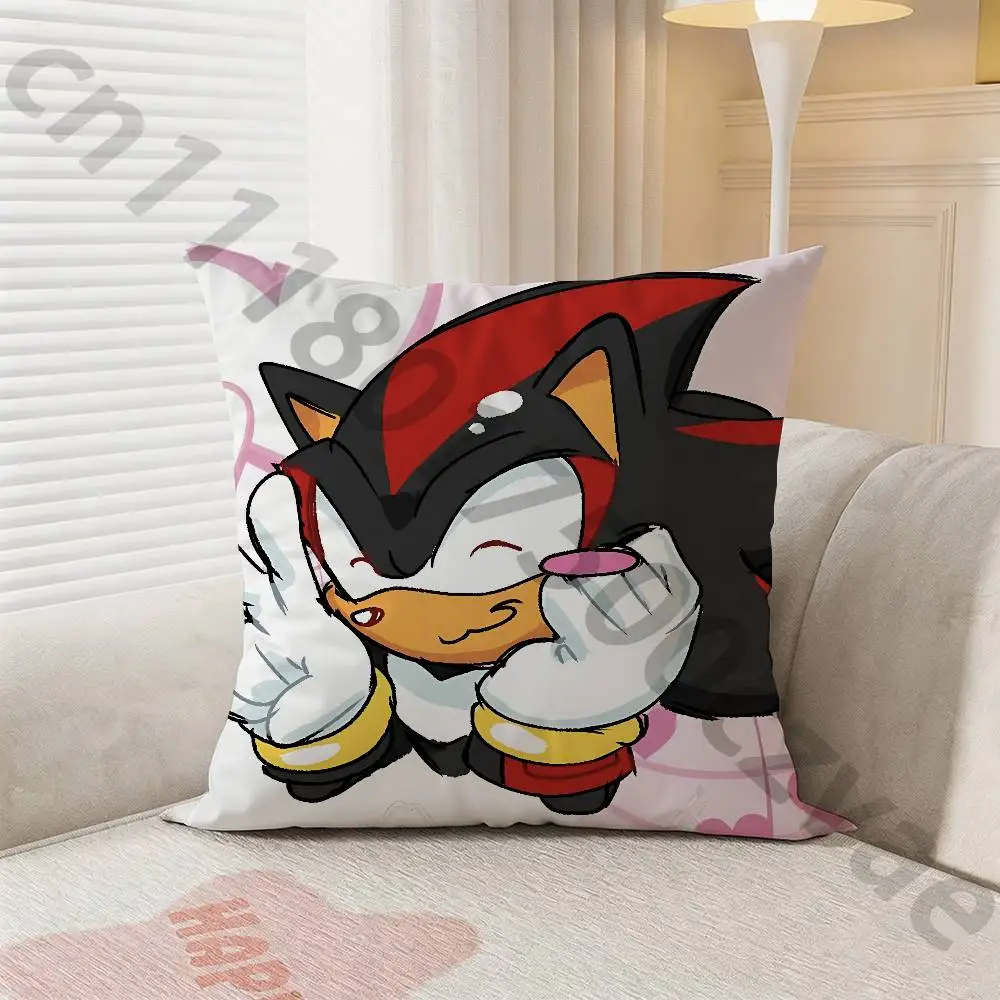 Shadow The Hedgehog Pillow Case Square Double-Sided Printing Short Plush Sofa Cushion Cover Bedroom Bedside Pillow
