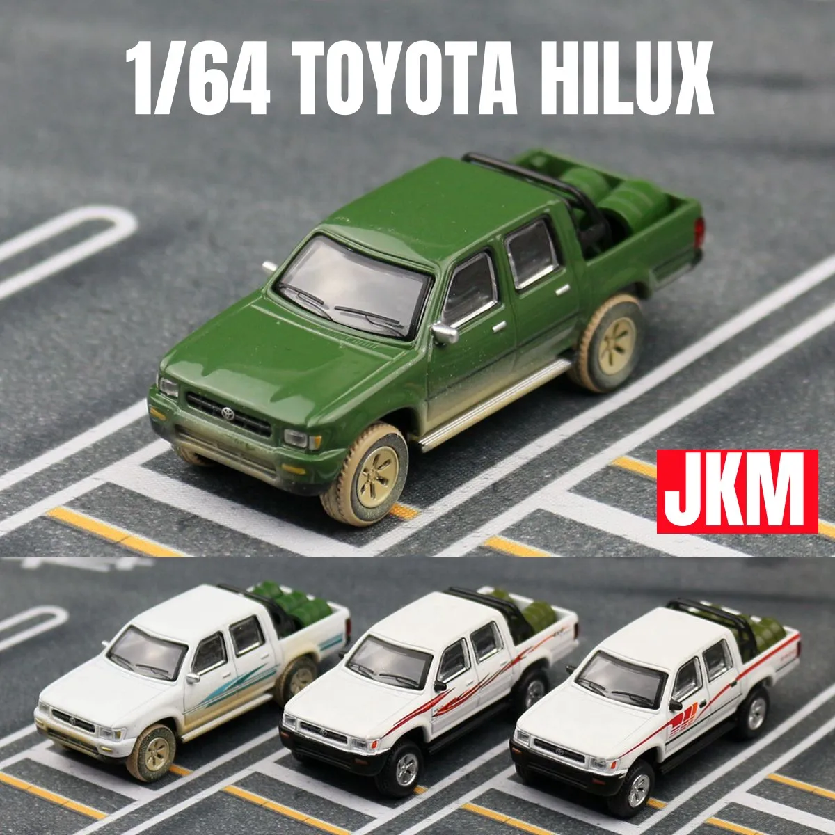 

1/64 TOYOTA Hilux Truck Pickup Toy Car, Jackiekim 3'' Vehicle Alloy Model, Free Wheel Diecast Metal Collection, Gift for Boy