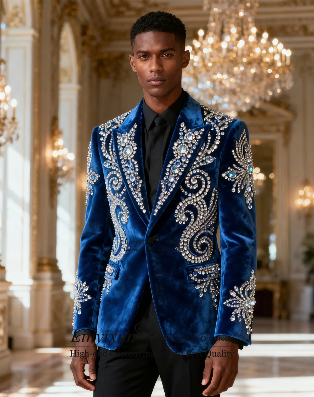 

Потрясающие мужские костюмы с бриллиантами и стразами для свадьбы, комплекты из 2 предметов, мужские пиджаки для жениха, индивидуальные смокинги, модная бархатная одежда Ropa homre