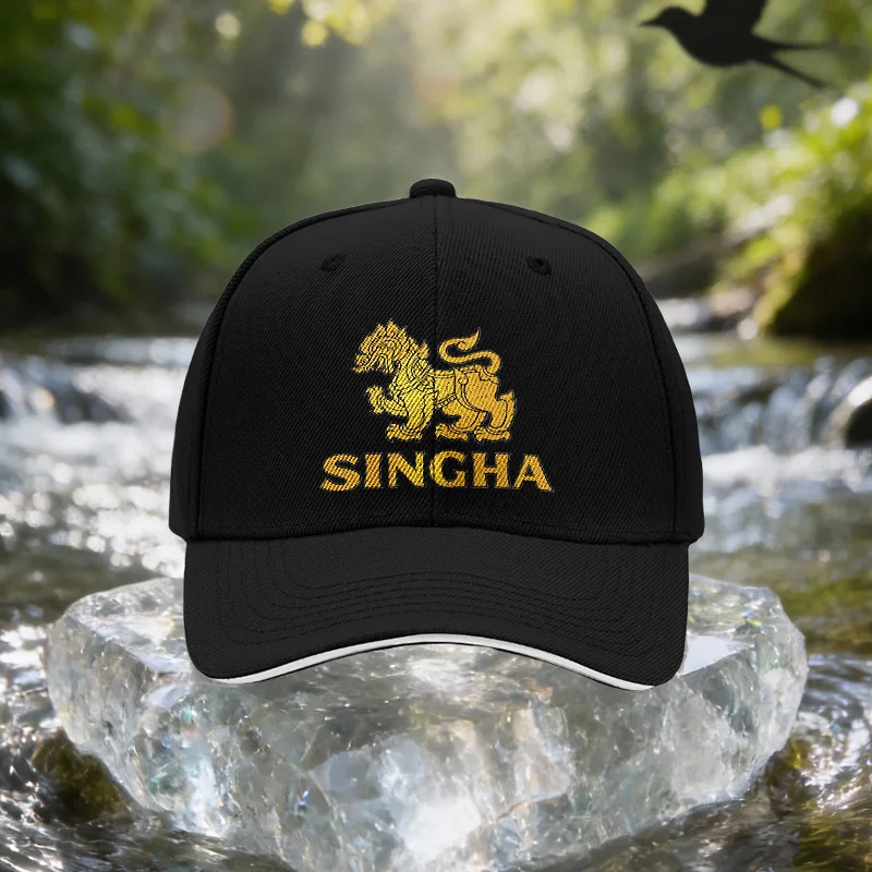 Lion Pattern Golden Trim Sandwich Baseball Cap, Unisex, Simple, Lightweight, and Adjustable Outdoor Sun Hat, Ideal Gift for Trav