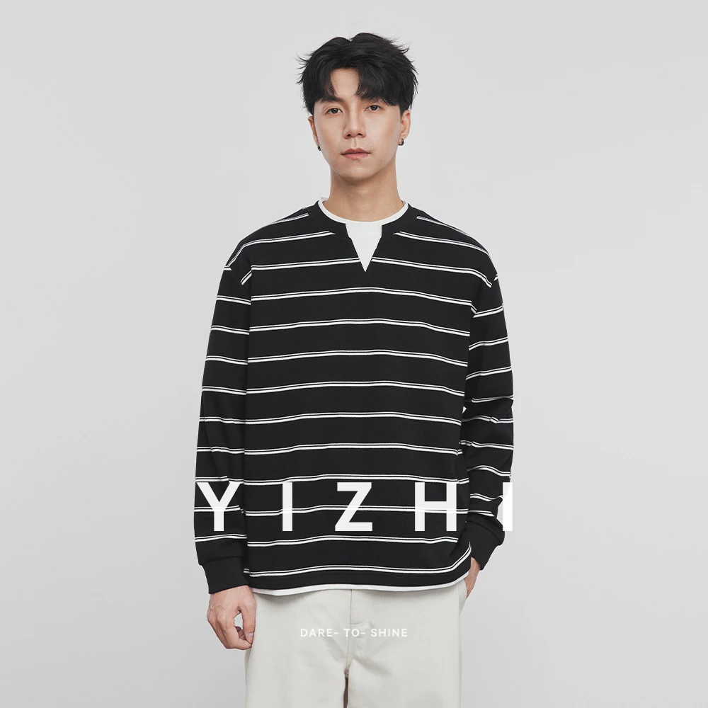 

Men's American Retro Fake Two-Piece Striped Sweatshirt 2025 Autumn New Loose Round Neck Top Bottoming Shirt Fashion Men Pullover