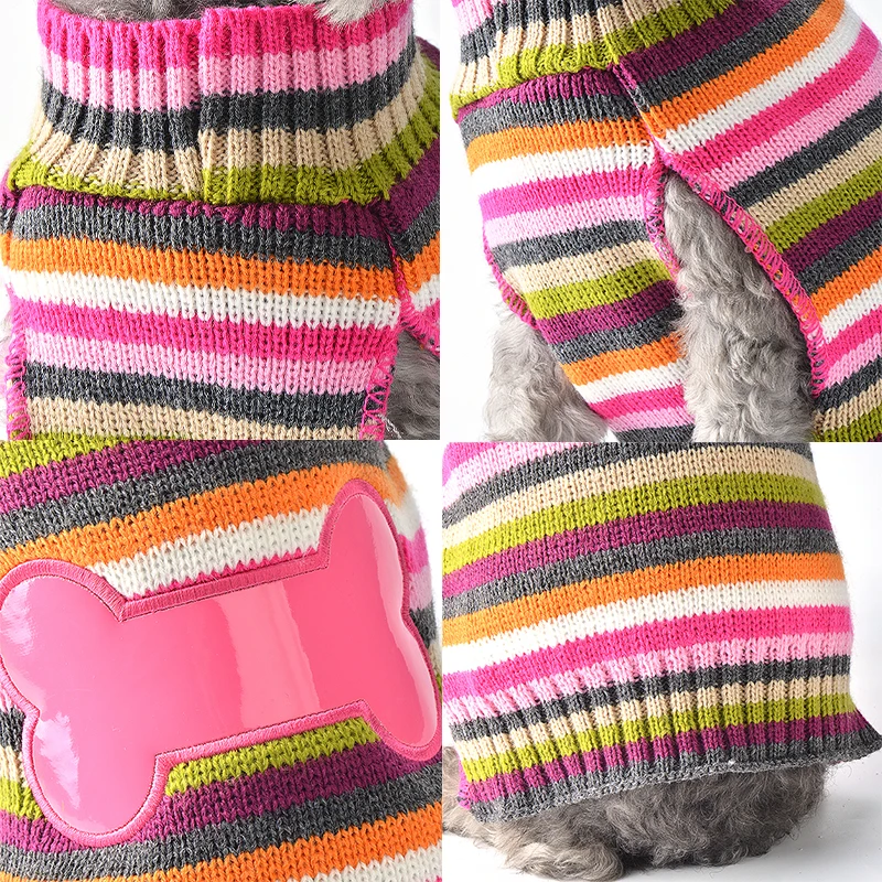 Christmas Winter Dog Clothes Striped Print Knitted Sweater Chihuahua Yorkshire Jacket Coat for Girl Dog Dress Coat Pet Costume