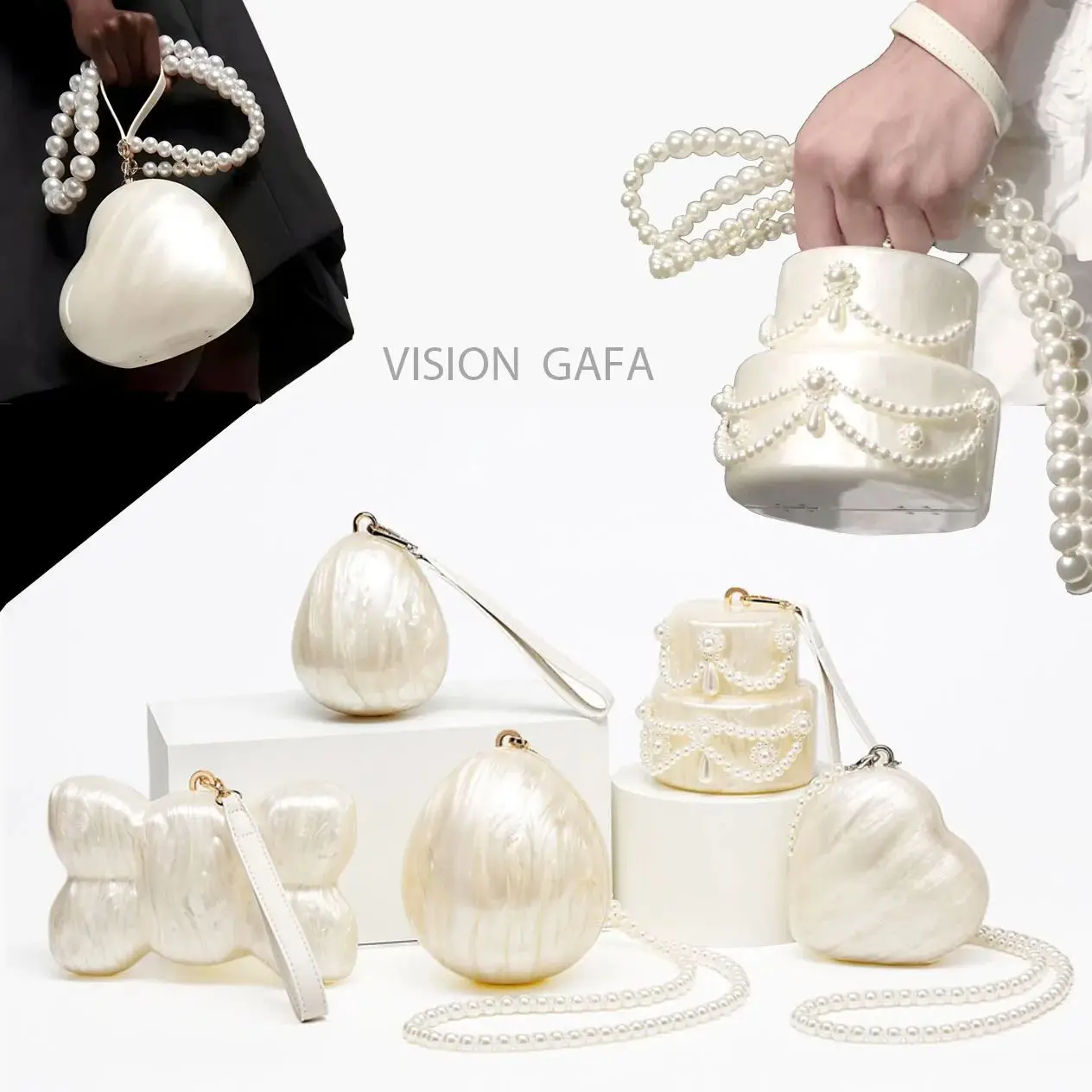 

2025 Summer New Women's Acrylic Bag Fashion Ladies Wedding Banquet Handbag Creative Adult Girls Pearl Chian Party Bag Phone Bag