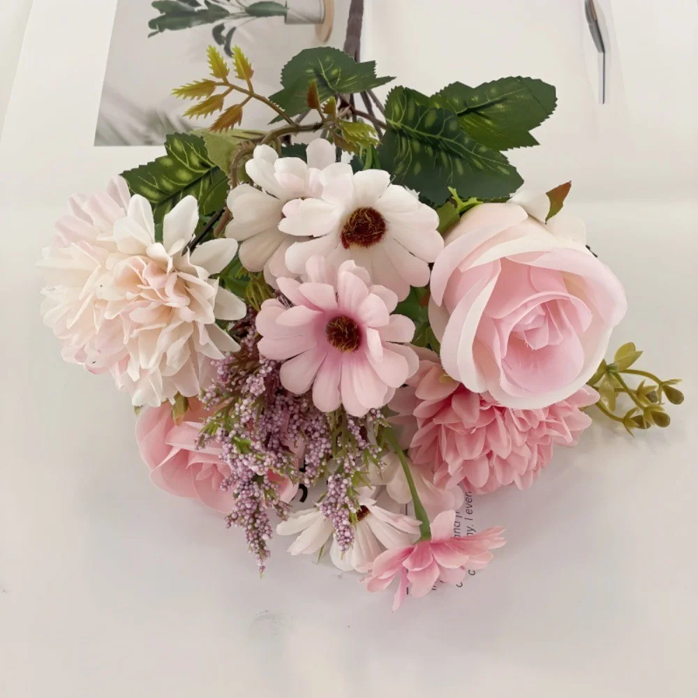 Künstlicher Rosen-Chrysanthemenstrauß mit 7 Gabeln, für Hochzeit, Zuhause, künstlicher Wohnzimmertisch, Hotellandschaftsdekoration, Schieß-Requisiten – Detail 5