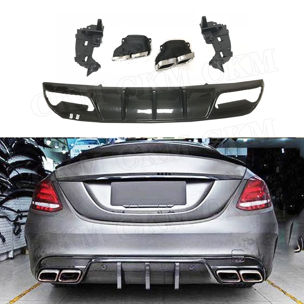 Carbon Fiber Rear Bumper Diffuser With Exhaust Tips for Mercedes Benz C class W205 C43 C63 AMG Sedan Sport 2015-2019