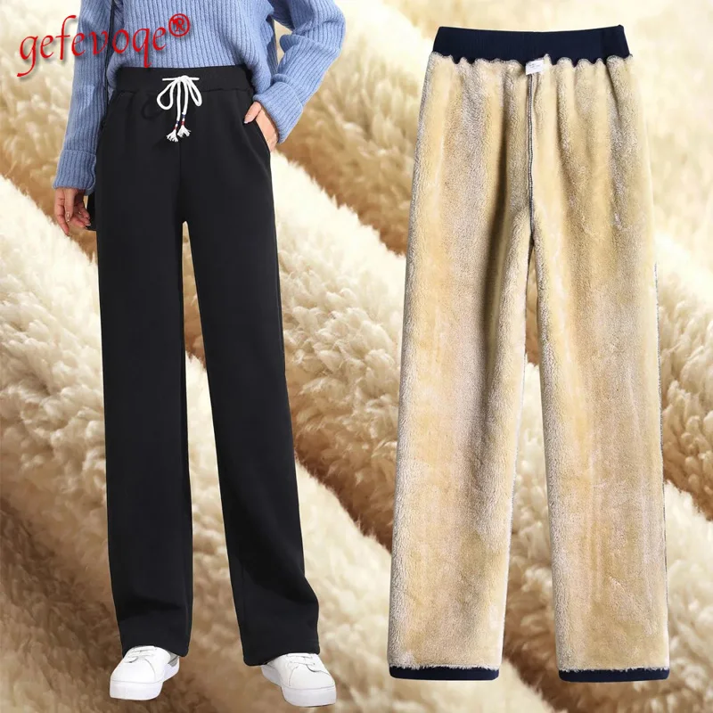 Women's High Waist Straight Warm Loose Trousers 3XL 2022 New Korean Fashion Plus Velvet Thickened  Autumn Winter Wide Leg Pants