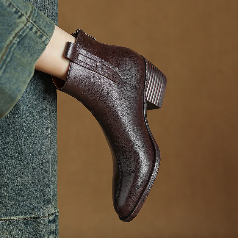 2024 damskie Chelsea Boots prawdziwej skóry nowa moda jesienno-zimowa damskie botki Retro krótkie buty biurowe damskie czółenka