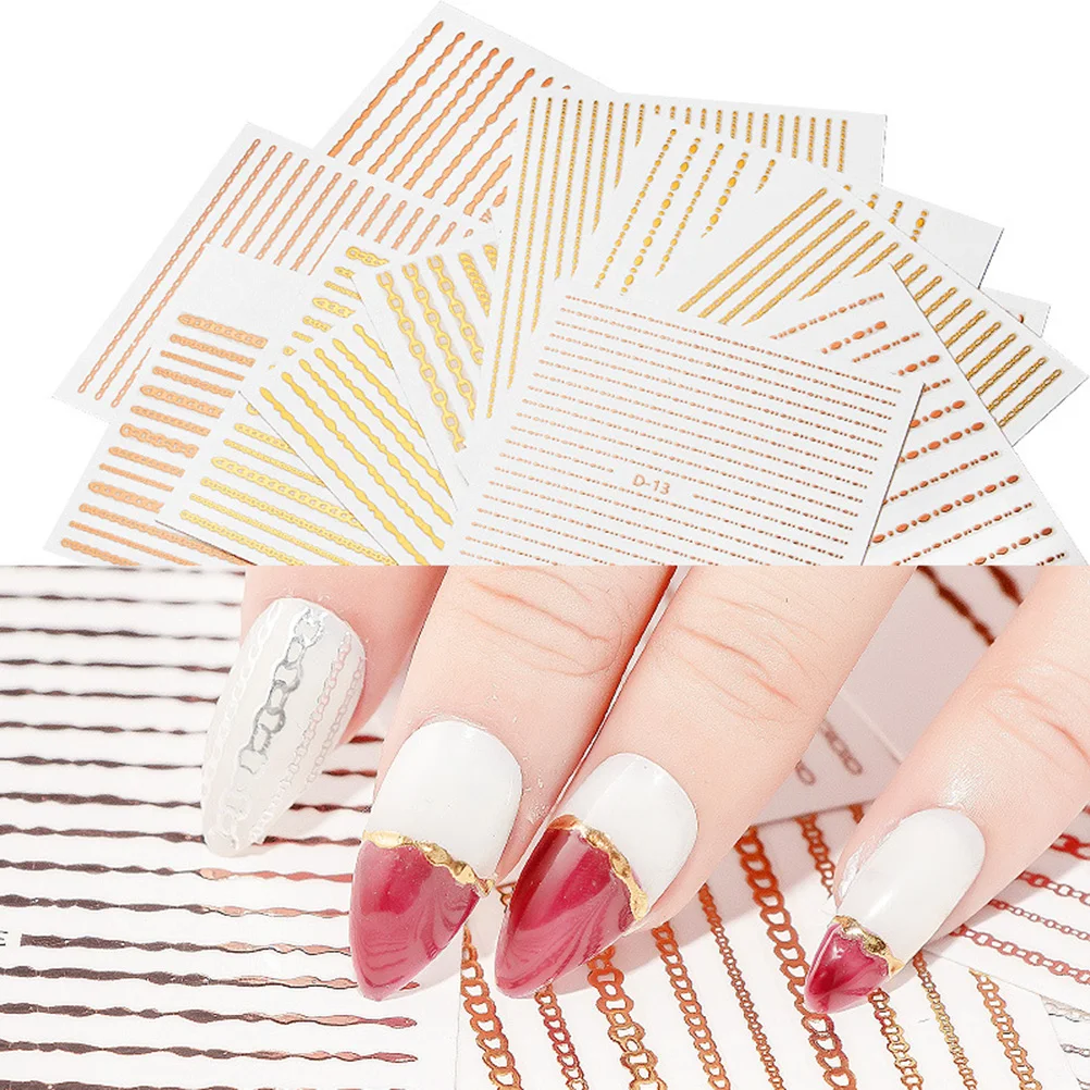 

5 Sheets Nail Stickers for Art 3d Xmas Gold and Silver Thread Chritams Stikcers Decal Christmas