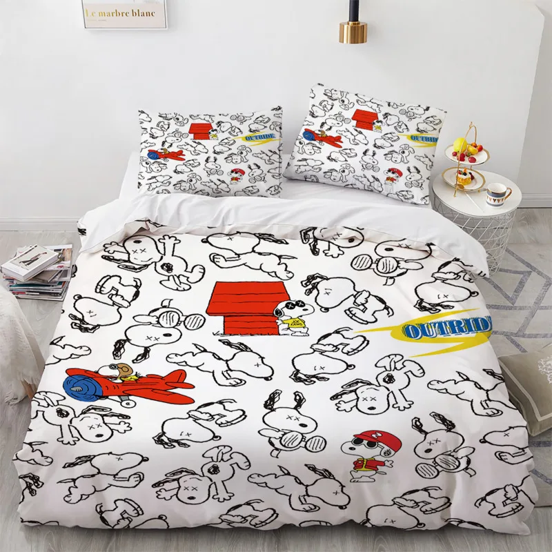 Snoopy Cartoon Bedding Set,Bed Cover King Size,Cute Printed Anime Bed Cover,3D Children Bedding Set