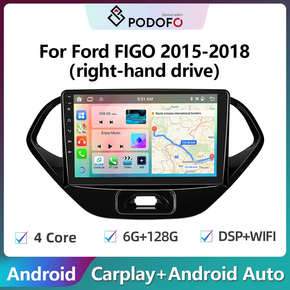 

Podofo 2din Android Car Radio For Ford FIGO 2015-2018 6G+128G Carplay Stereo Player Autoradio WIFI GPS Navigation FM/RDS