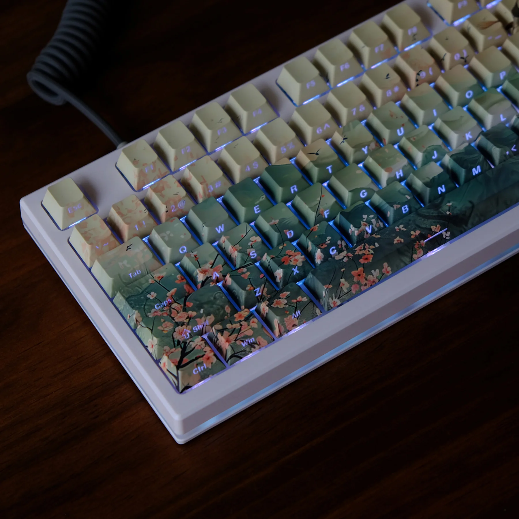 130 Keys Mountain Forest Dye Sublimation PBT Keycap Side-lit Shine Through Keycaps Cherry Profile for MX Switch Gaming Keyboard
