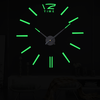 Large Wall Clock 27/37/47 Inch Self-adhesive Acrylic 3D Luminous Quartz Silent Big Watch Home Living Room Kitchen Wall Decor