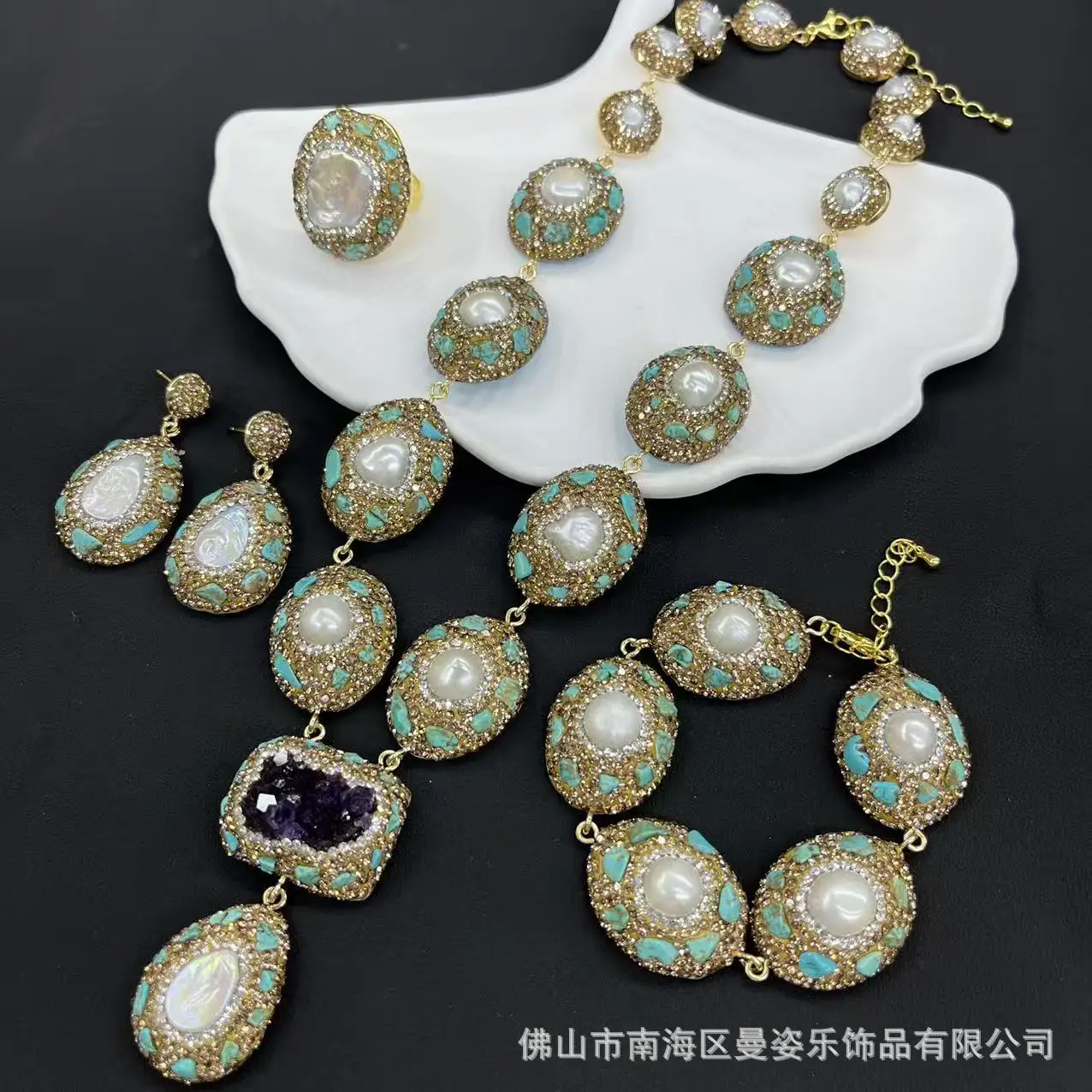 DIY accessories New pearl set, natural freshwater, pearl four-piece set, natural amethyst, European and American cross-border je