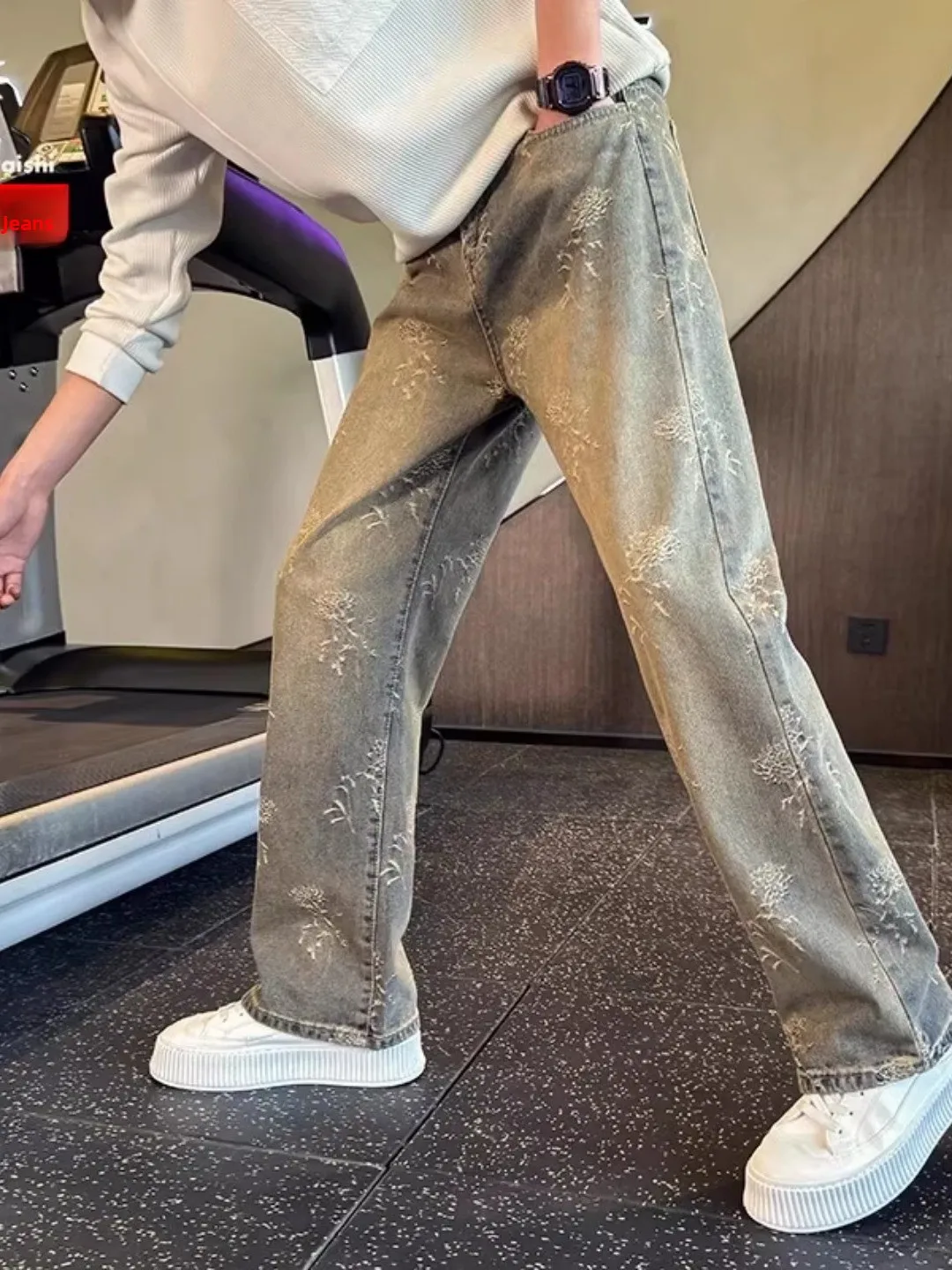 

Мужские джинсы Kazuki Kuraii High Street, осенне-зимние, прямого кроя, повседневные, модные, длинные брюки с множеством карманов