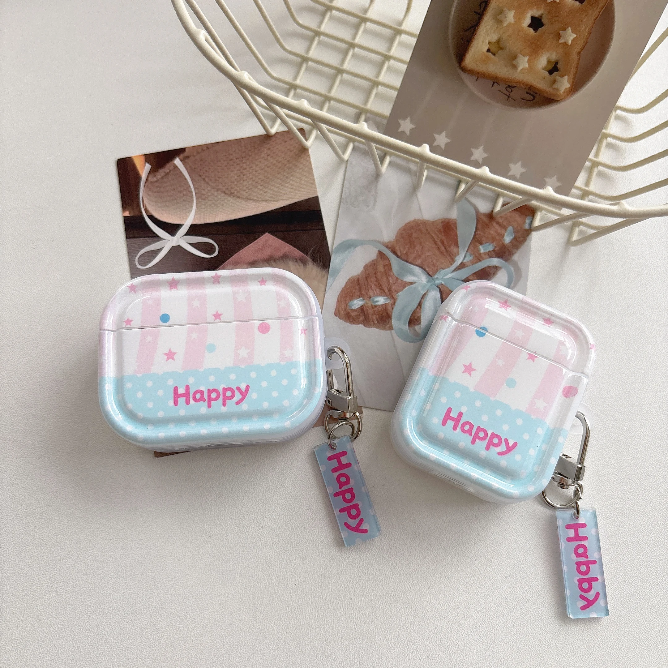 Colorful Polka Dots Stars Stripe Letter Pattern Tetragonum Glossy Earphone Cover Case For AirPods 1 2 3 4 5 Pro Pro2 Pro3