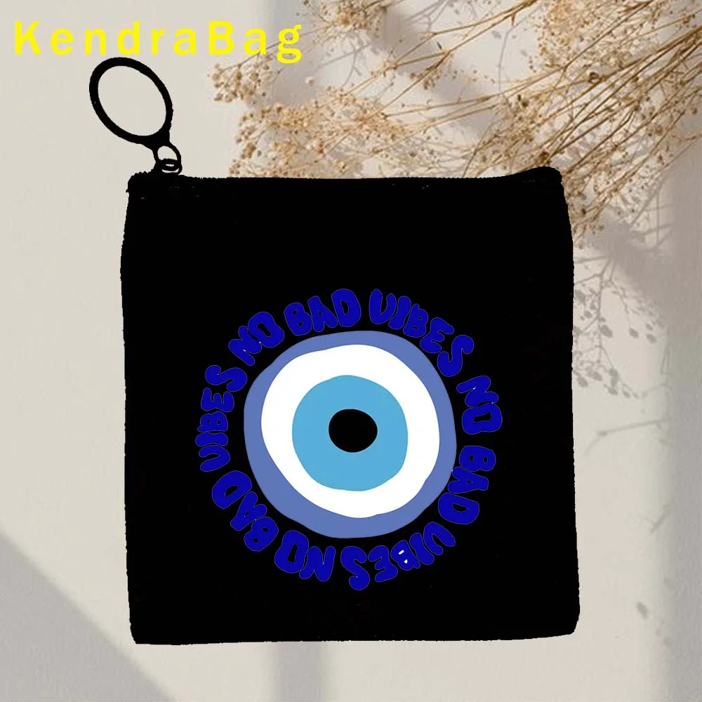 Greek Evil Eye Mati Blue White Lucky Charm Flower Nazar Amulet Heart GREECE Key Coin Purse Canvas Bags Pouch Wallet Zipper Gifts