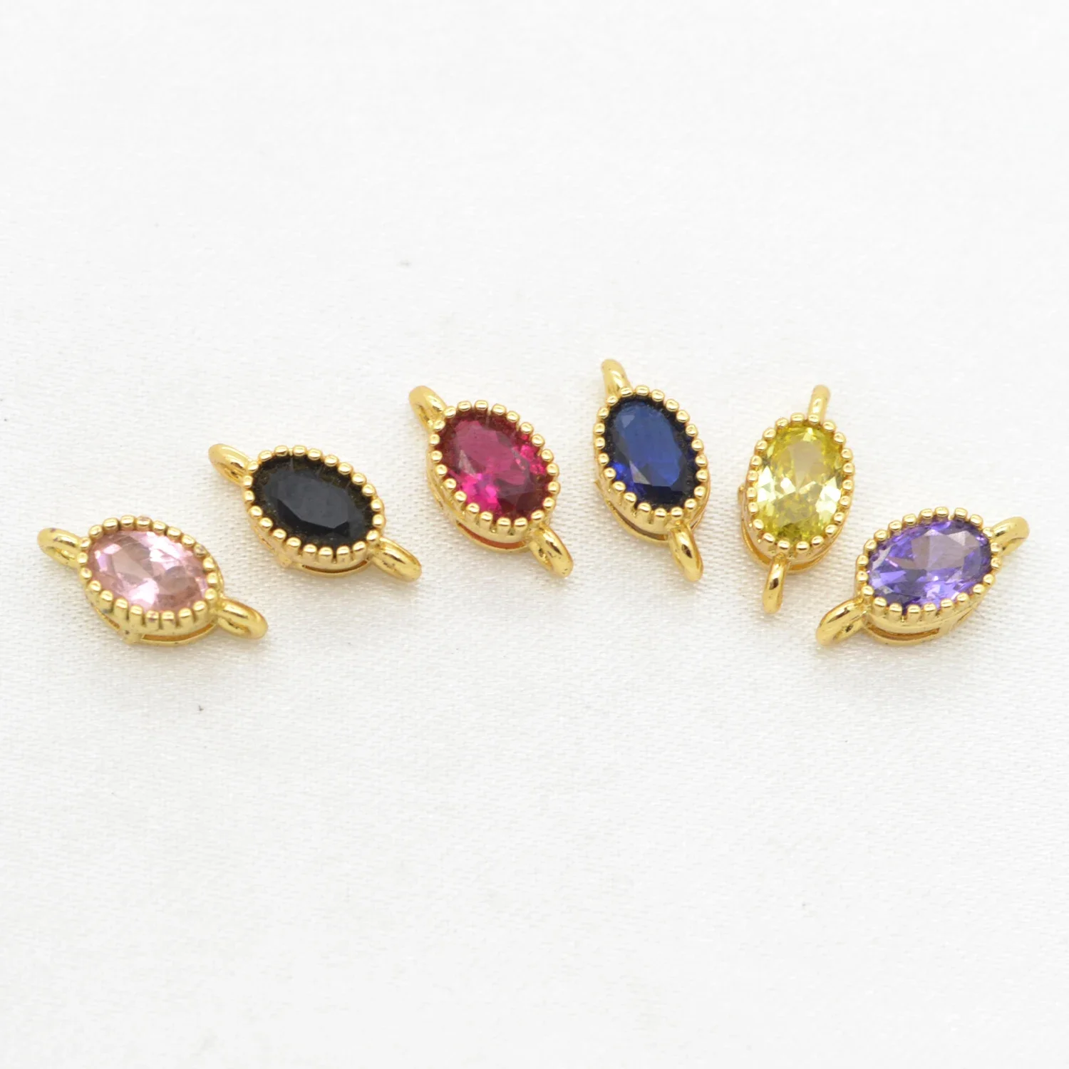 

6 Pcs Color Oval Connectors DIY Bracelet Necklace Double Hooks Clasp Pave Zircon Jewelry Accessories Fine Brass Jewelry Supplies