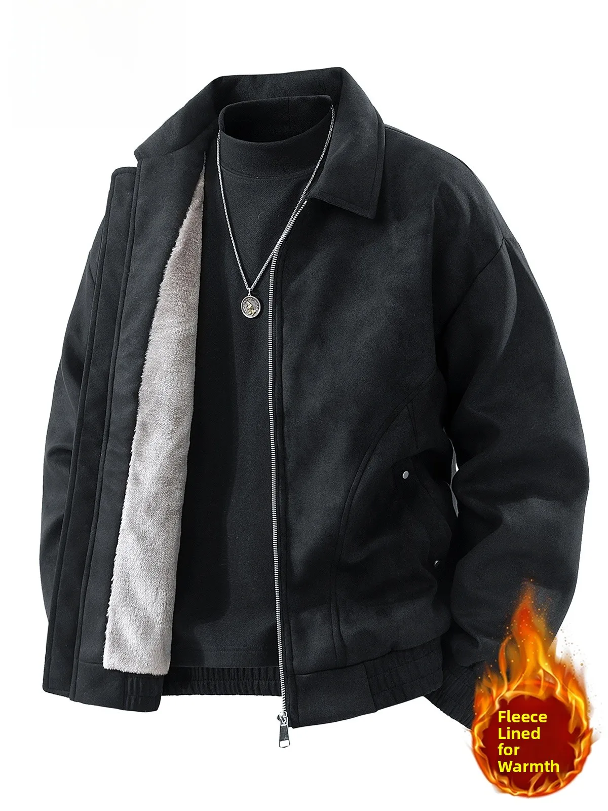 

Suede Jaet Men's Winter Thiened Fce Lined Warm Windproof Zipper Casual Outerwear Long Sve Youth Universal Fit