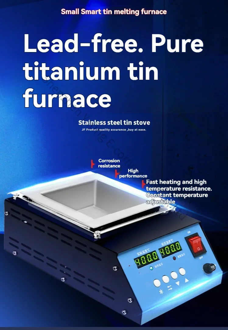 Compact, High-Power, Adjustable-Temperature Benchtop Square Solder Pot with Digital Display (for Tinning/Dipping)