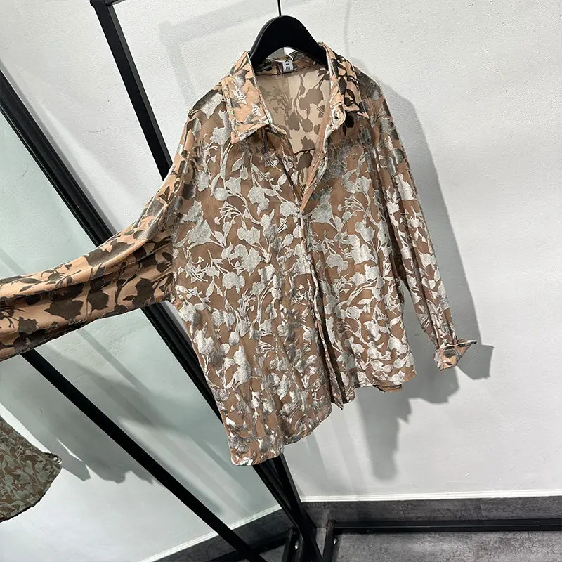 Spring Designer High-Grade Vintage Jacquard Flocking Loose Pu Shuai National Style Shirt Men's Fashion Fashionable