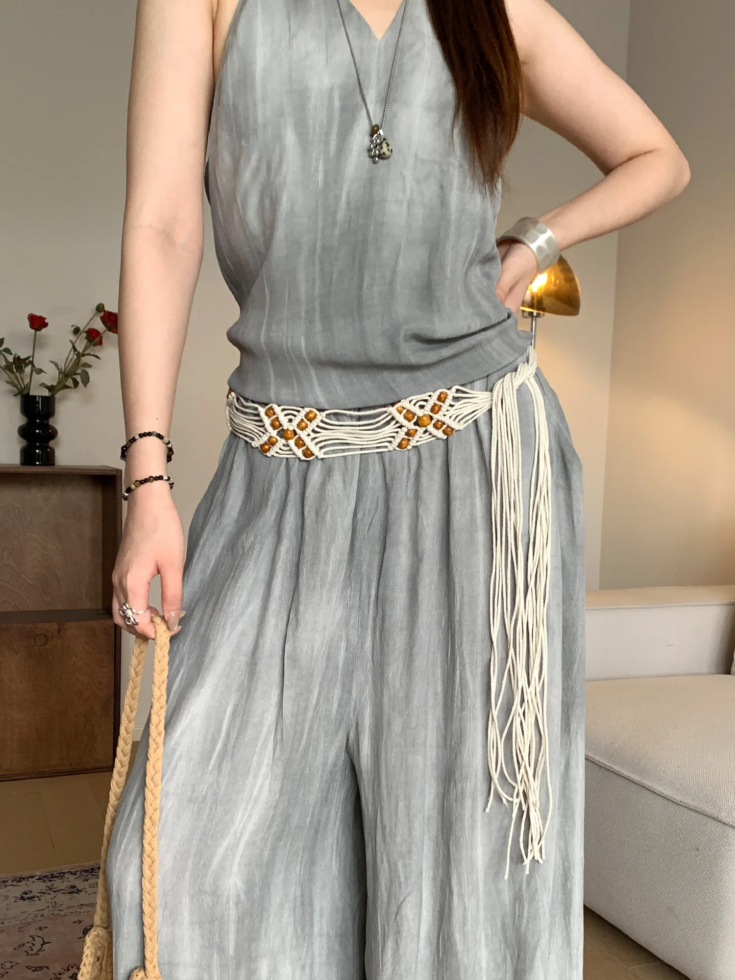 Bohème Bead Woven Wide Belt Vintage Ethnic Versatile Waist Rope Small Batch High-End Skirt Accessory