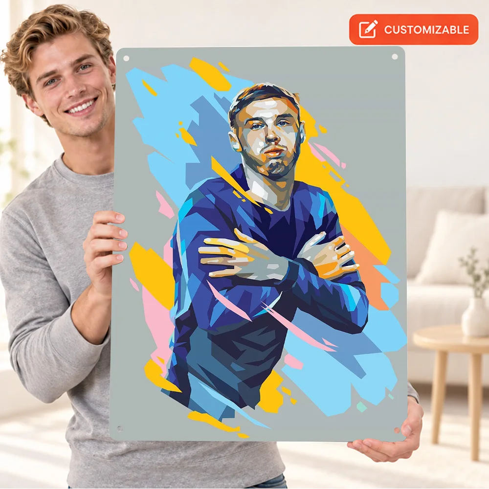 Cole Palmer Footballer Textured Metal Poster Customized Aluminum Sign Crossed Arms Blue Jersey Graphic Wall Art For Home Gym