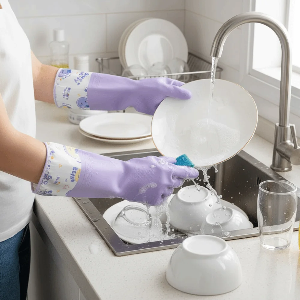 

Waterproof Dishwashing Gloves Fleece Lined Comfortable Scrubbing Gloves Thickened Cartoon Pattern Winter Gloves