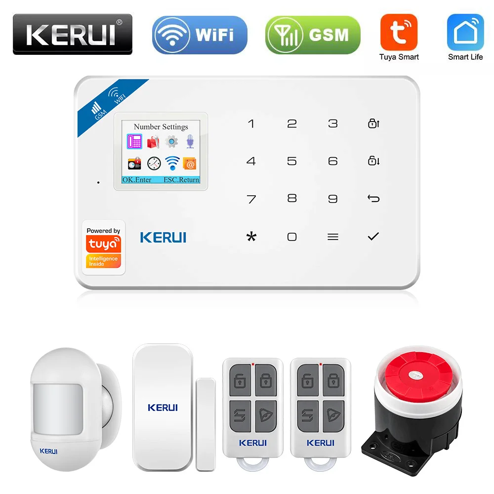 KERUI Tuya  W181 APP Receiving GSM WIFI Connection Home Security Alarm System Color Screen Mobile Wireless Burglar Alarm Kit